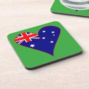 Funky Australia Heart Flag Green Background Coaster