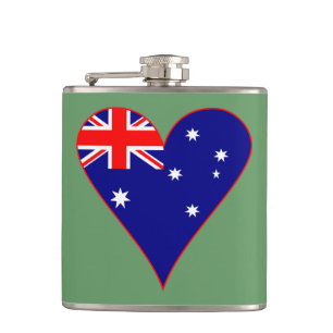 Funky Australia Heart Flag Green Background Hip Flask