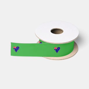 Funky Australia Heart Flag Green Background  Satin Ribbon
