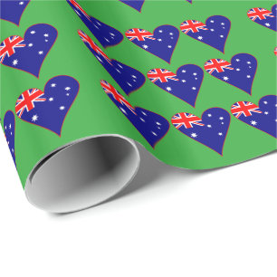 Funky Australia Heart Flag Green Background Wrapping Paper