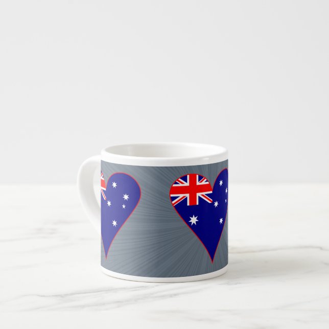 Funky Australia Heart Flag Red Border Grey Backgro Espresso Cup (Front Left)