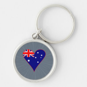 Funky Australia Heart Flag Red Border Grey Backgro Key Ring