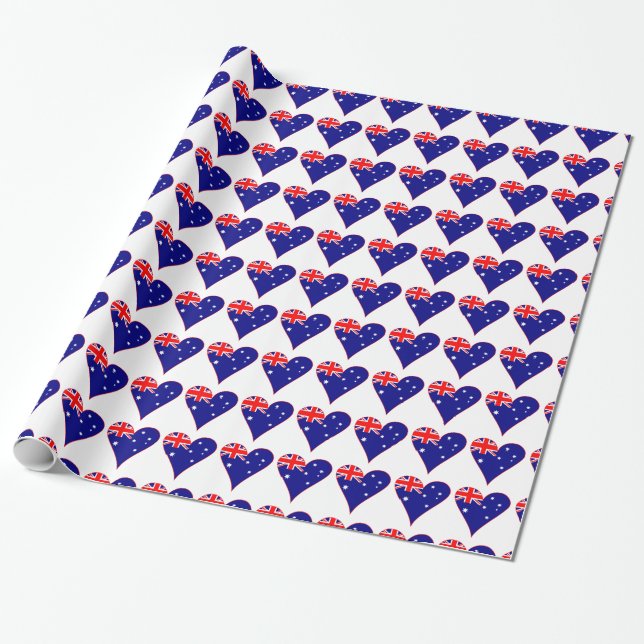 Funky Australia Heart Flag Red Border Tiled Wrapping Paper (Unrolled)
