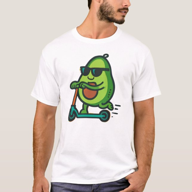 Funky Avocado – Cool Flat Scooter Art T-Shirt (Front)