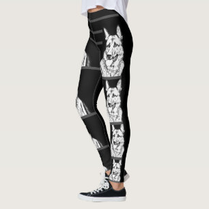 Funky B&W German Shepherd Dog Leggings