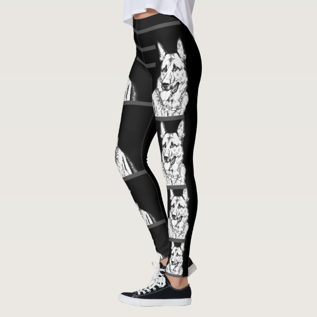 Funky B&W German Shepherd Dog Leggings (Left)