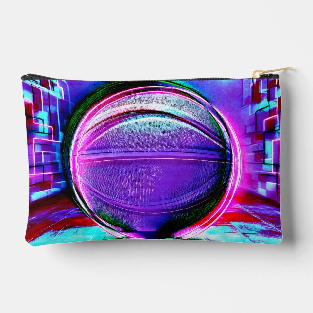 Funky basketball purple and pink design accessory pouch (Back)