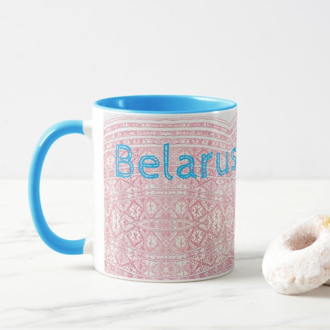 Funky Belarus Беларусь Folk Cross Stitched Mug Cup (With Donut)
