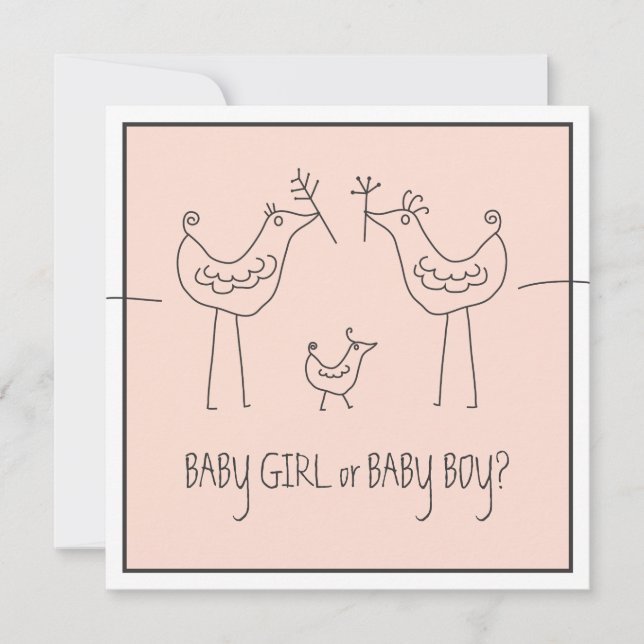 Funky Bird Couple Baby Gender Reveal Party Invitation (Front)