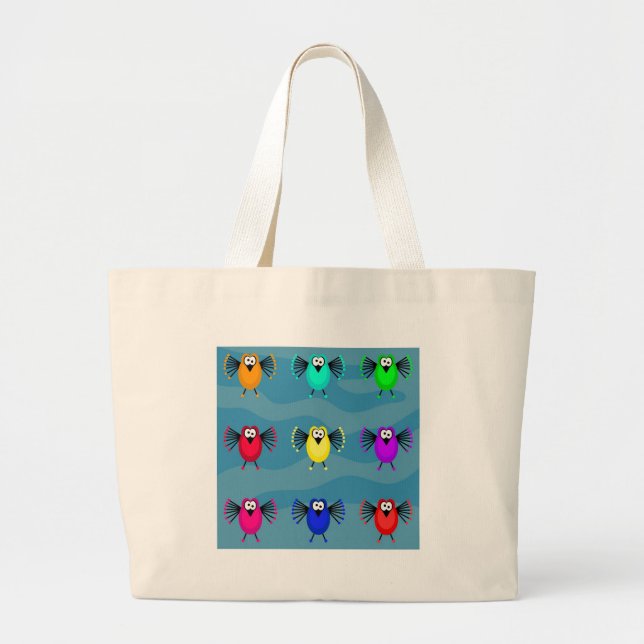 Funky Birds Large Tote Bag (Front)
