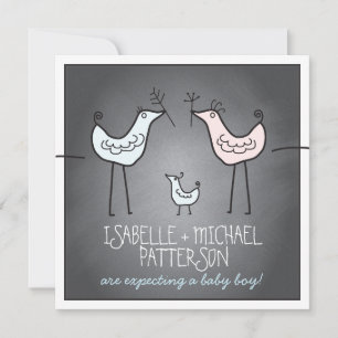 Funky Birds Modern Chalkboard Couples Baby Shower Invitation