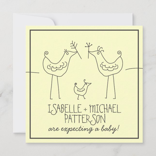 Funky Birds Modern Family Couples Baby Shower Invitation (Front)