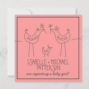 Funky Birds Modern Family Couples Baby Shower Invitation