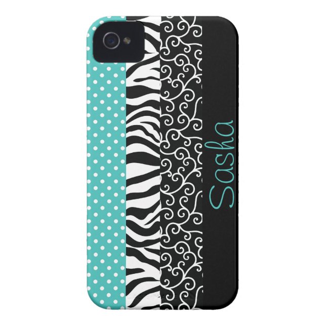 Funky Black and Blue Patterns Personalised Case-Mate iPhone Case (Back)