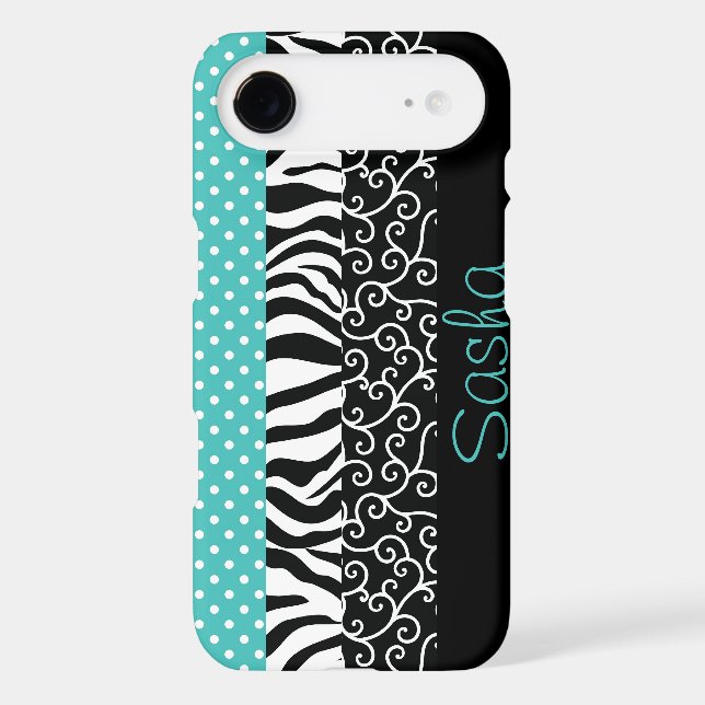 Funky Black and Blue Patterns Personalised Case-Mate iPhone Case (Back)