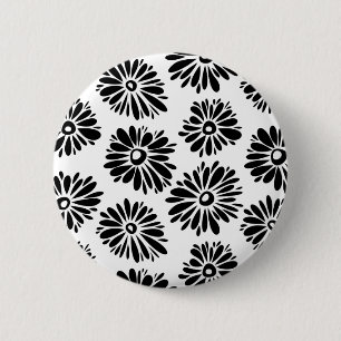 Funky Black and white floral 6 Cm Round Badge