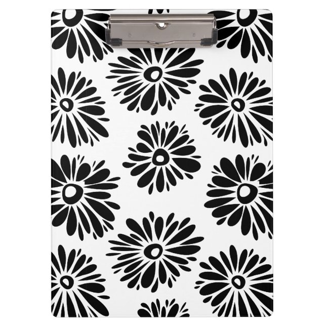Funky Black and white floral Clipboard (Front)