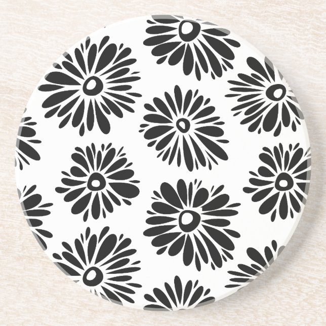 Funky Black and white floral Coaster (Front)