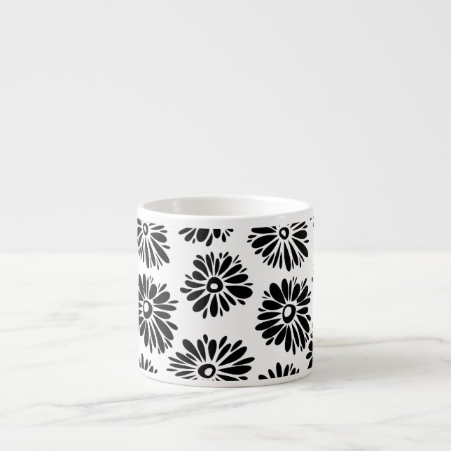 Funky Black and white floral Espresso Cup (Front)