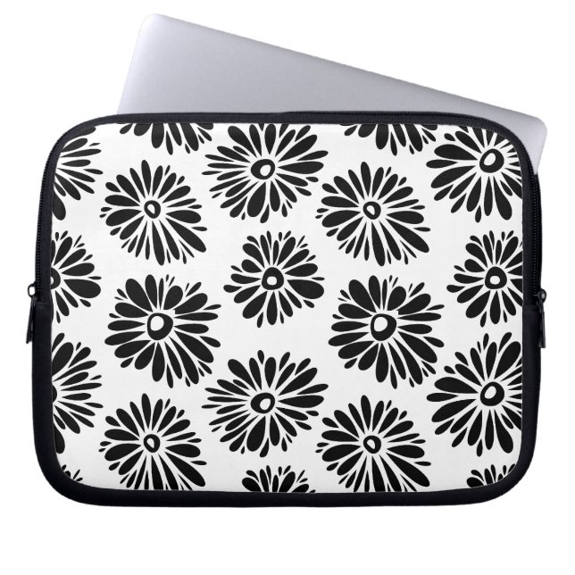 Funky Black and white floral Laptop Sleeve (Front)