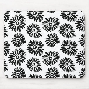 Funky Black and white floral Mouse Mat