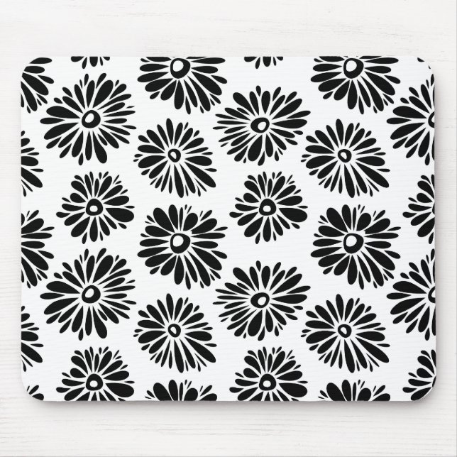 Funky Black and white floral Mouse Mat (Front)