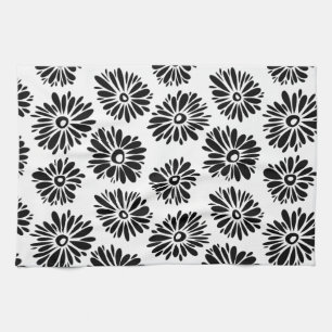Funky Black and white floral Tea Towel