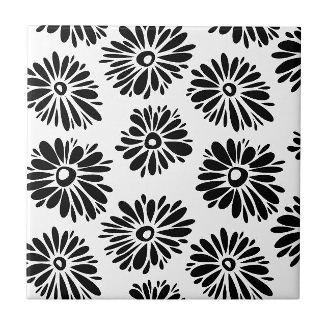 Funky Black and white floral Tile (Front)