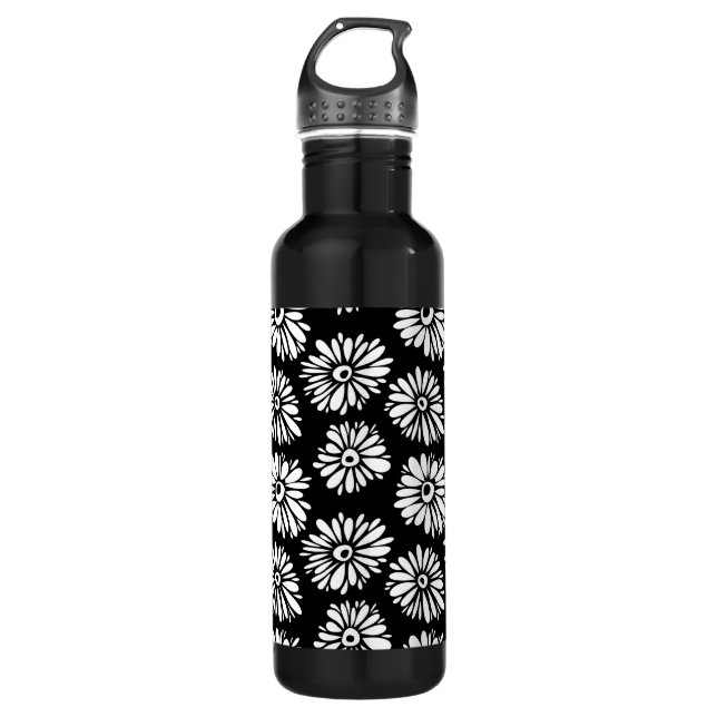 Funky Black and white flowers 710 Ml Water Bottle (Front)