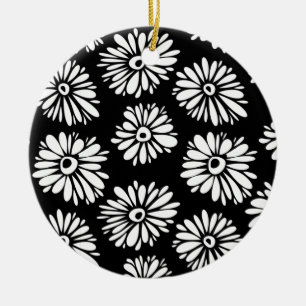 Funky Black and white flowers Ceramic Tree Decoration