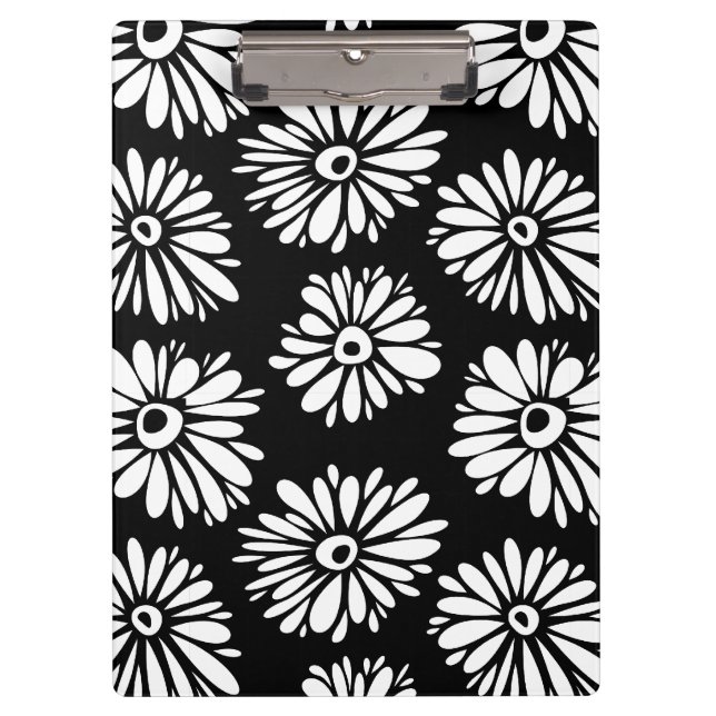 Funky Black and white flowers Clipboard (Front)