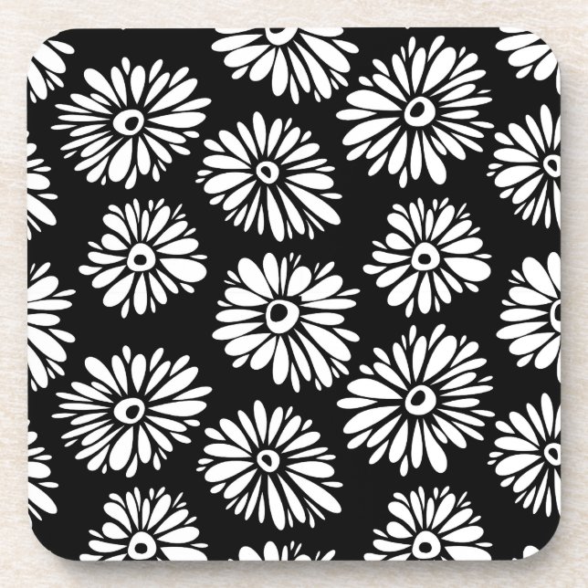 Funky Black and white flowers Coaster (Front)