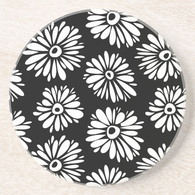 Funky Black and white flowers Coaster (Front)