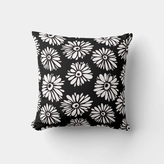 Funky Black and white flowers Cushion (Front)