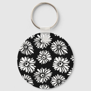 Funky Black and white flowers Key Ring