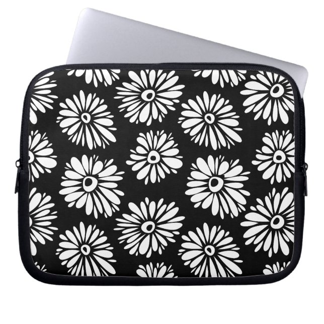 Funky Black and white flowers Laptop Sleeve (Front)
