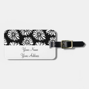 Funky Black and white flowers Luggage Tag
