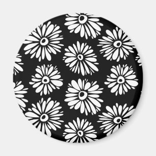 Funky Black and white flowers Magnet
