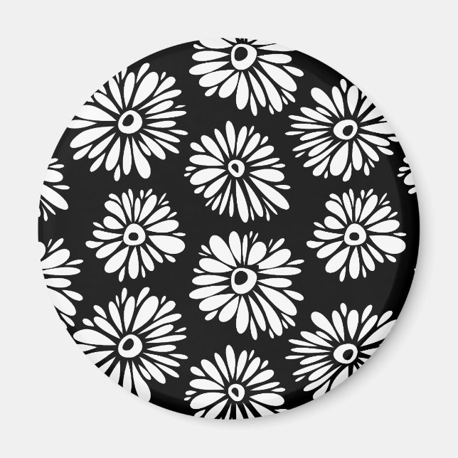 Funky Black and white flowers Magnet (Front)