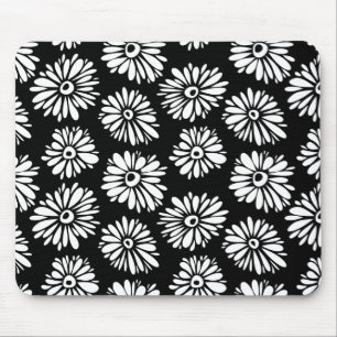 Funky Black and white flowers Mouse Mat