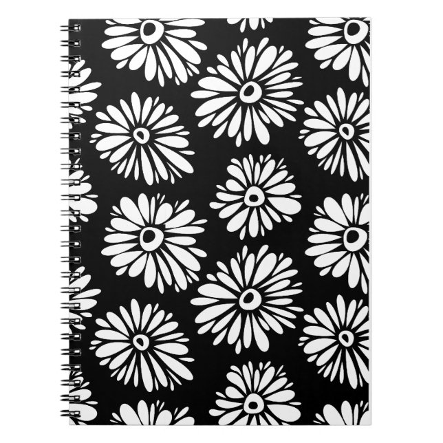 Funky Black and white flowers Notebook (Front)