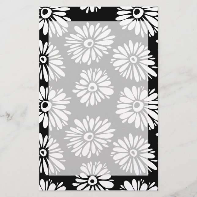 Funky Black and white flowers Stationery (Front)