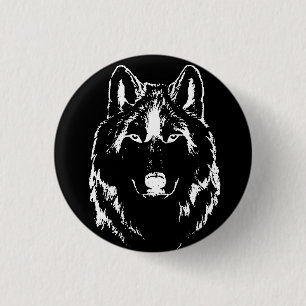 Funky Black And White Wolf Face Head Sketch 3 Cm Round Badge