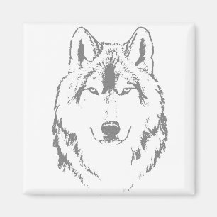 Funky Black And White Wolf Face Head Sketch Magnet