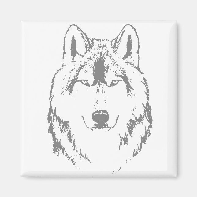Funky Black And White Wolf Face Head Sketch Magnet (Front)