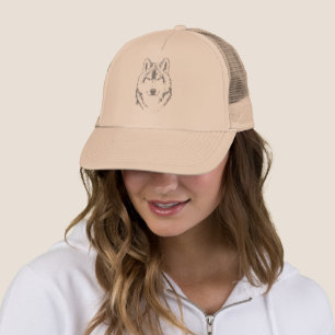 Funky Black And White Wolf Face Head Sketch Trucker Hat