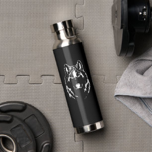 Funky Black And White Wolf Face Head Sketch Water Bottle