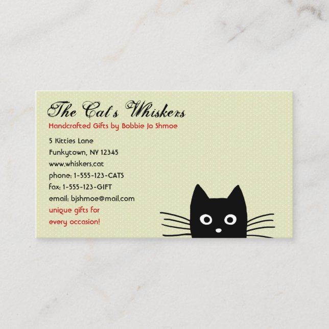 Funky Black Cat Curious Peeking Kitty Cute Funny Business Card (Front)