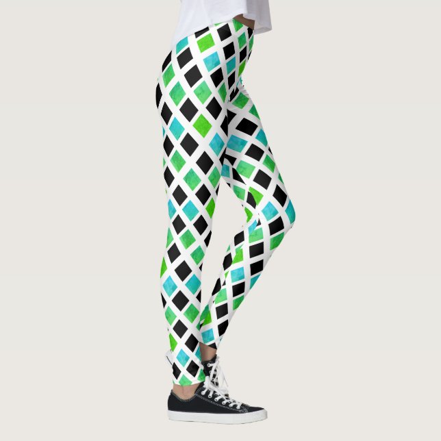 Funky Black Green Blocks Leggings (Right)