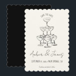 Funky Black Hand drawn Champagne Tower Wedding Save The Date<br><div class="desc">Get ready to party! Our quirky wedding save the date invitation is here to spread the funky vibes ahead of your big day. In black and warm off white (all colours can be changed in the design tool if you like!), this funky hand drawn design brings the fun with a...</div>